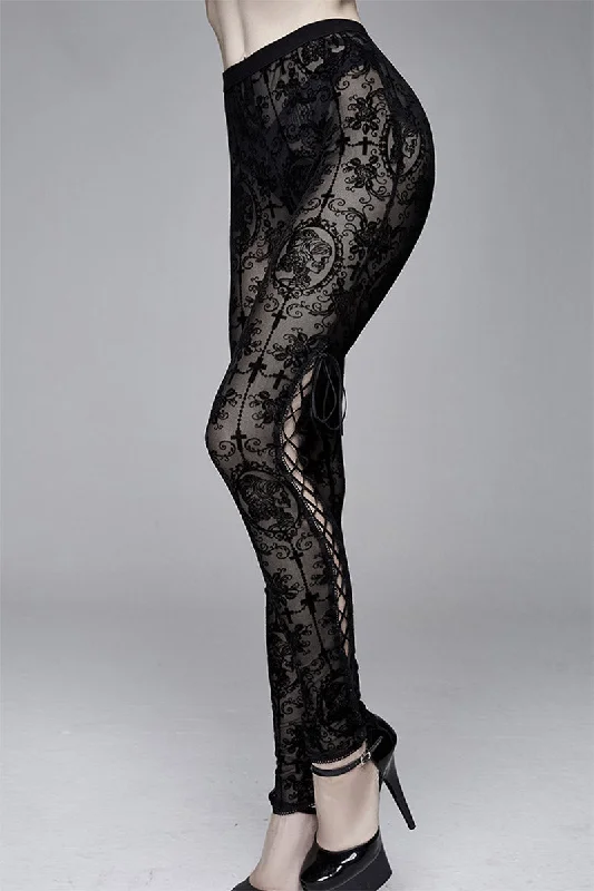 Haunted Mansion Hatchaway Lace Leggings Trendy Full-Length Leggings