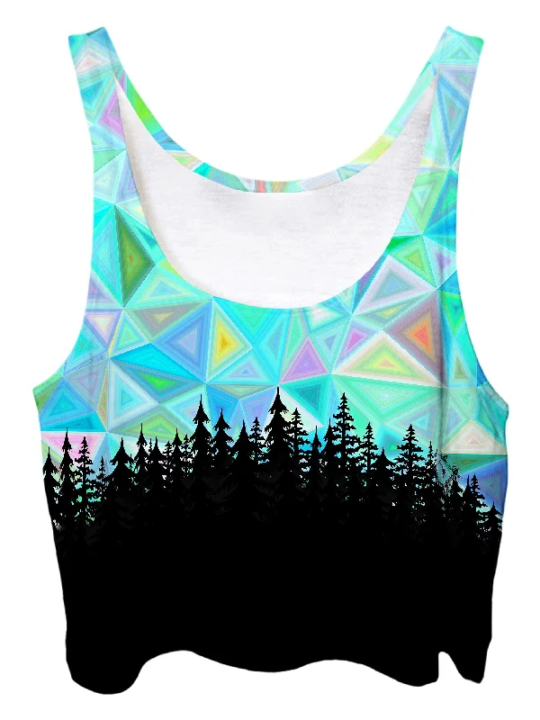 Blue Geometry Forest Crop Top Fleece Fabric Down Fabric Feather Fabric