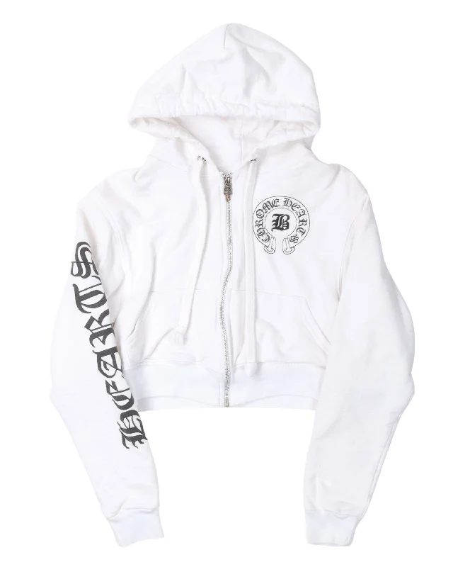 Bella Hadid Cropped Horseshoe Logo Hoodie Hoodie with Frayed Bohemian Relaxed