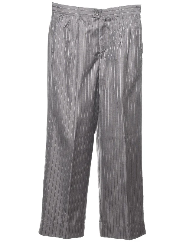 Striped Pattern Grey Casual Trousers - W32 L30 Trousers Formal Black