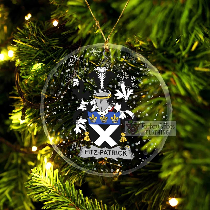 Fitz-Patrick Irish Clan Christmas Glass Ornament with Coat of Arms Wool Cashmere Tweed