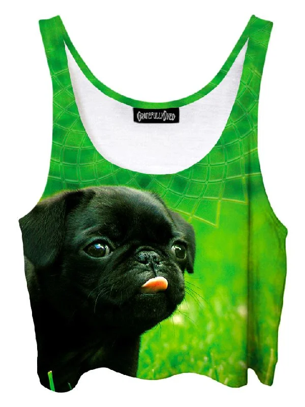 Hangin' Out Pug Dog Fractal Crop Top Front Pockets Side Pockets Patch Pockets