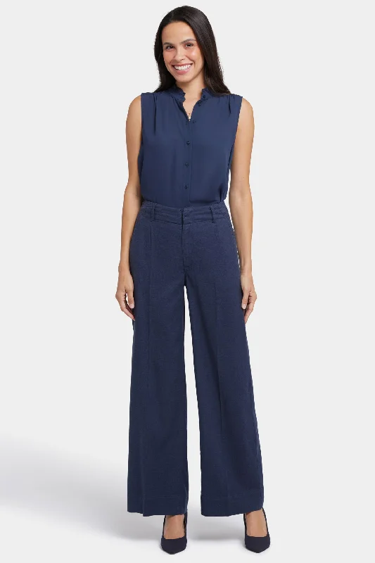 Mona Wide Leg Trouser Pants - Oxford Navy Trousers Summer Linen
