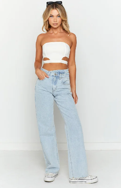 Emerson White Strapless Crop Top Collared Crew Neck Turtle Neck