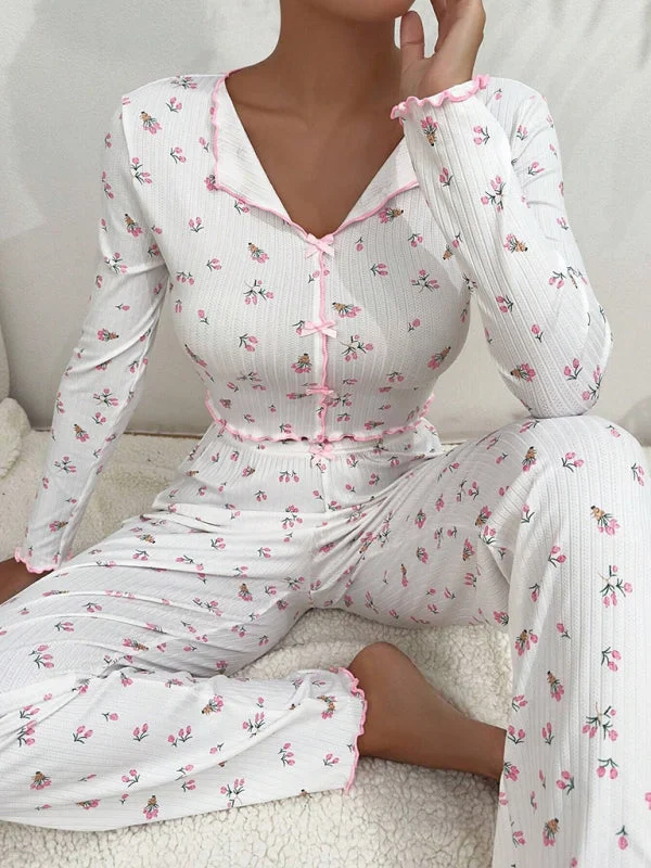 Women's home wear casual printed trousers long sleeve suit Skinny Trousers Denim Stretchy Women's home wear casual printed trousers long sleeve suit Skinny Trousers Denim Stretchy