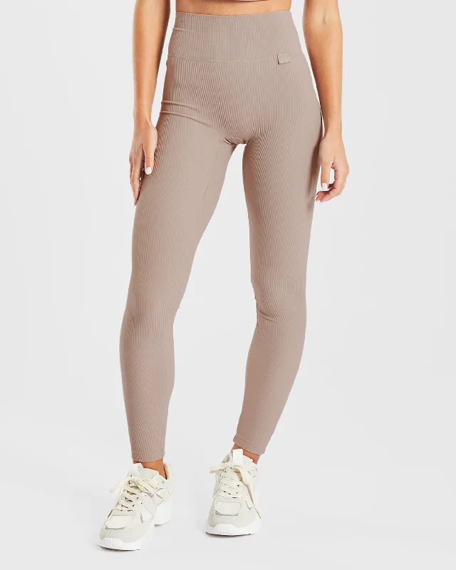 Sculpt Ribbed Leggings - Taupe Cozy Workout Performance Leggings