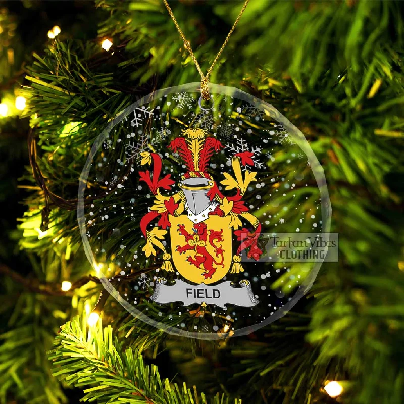Field Irish Clan Christmas Glass Ornament with Coat of Arms Cuffed Rolled Raglan
