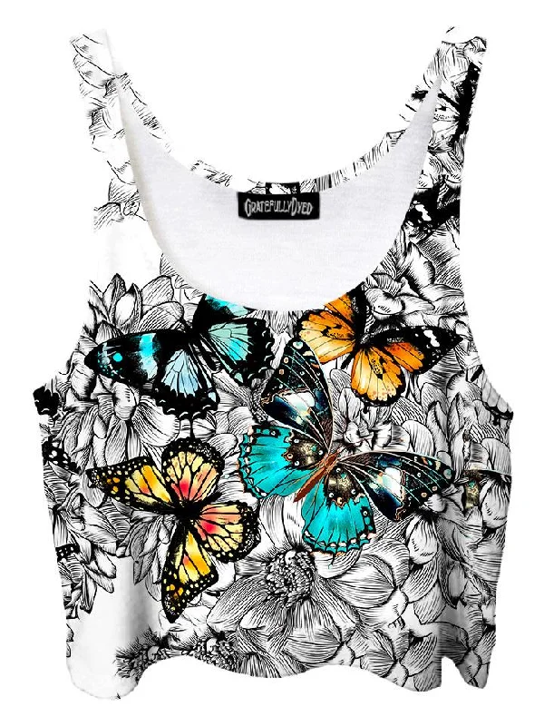 Flutterby Floral Butterfly Crop Top Wool Fabric Cashmere Fabric Tweed Fabric