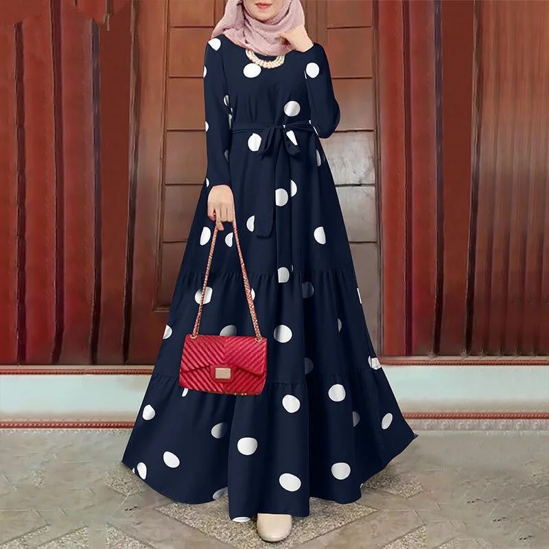 Loose Pullover Sundress Women's Retro Dotted Prints Robe Dress Asymmetrical Neck Pullover Loose Pullover Sundress Women's Retro Dotted Prints Robe Dress Asymmetrical Neck Pullover