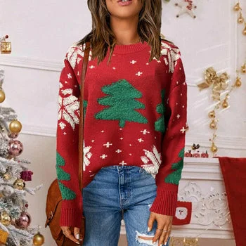 O- neck Pullover Christmas Sweater Tops Notched Neck Pullover