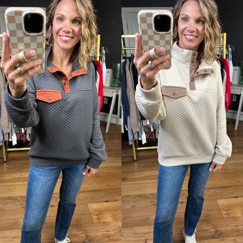 On The Move Quilted Henley Pullover - Multiple Options Bell Sleeve Stylish