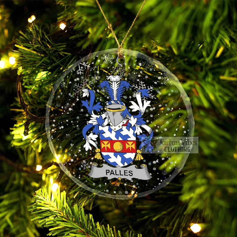 Palles Irish Clan Christmas Glass Ornament with Coat of Arms Pockets Sleeves Lining