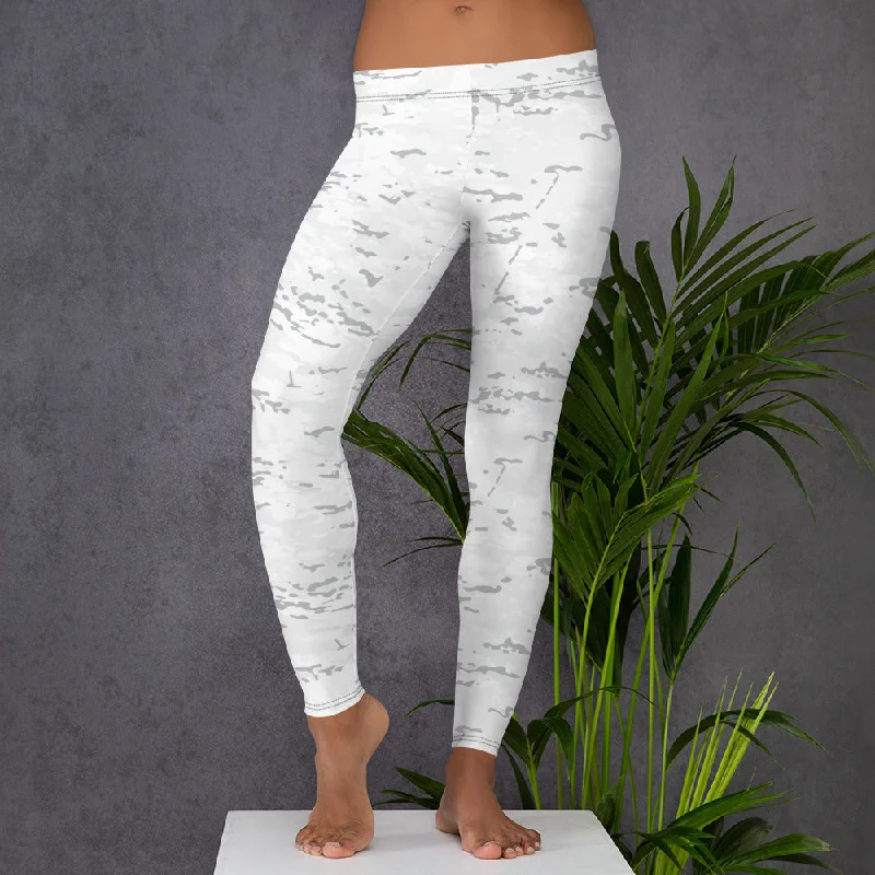 White Camouflage Full Length Hand Stitched Leggings Comfortable Plus Size Leggings