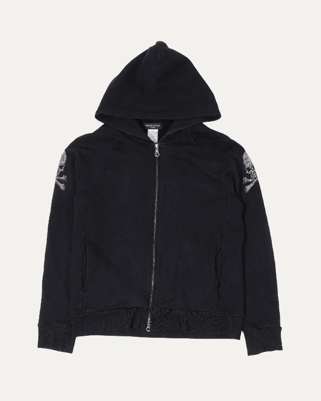 Rhinestone Zip Up Hoodie Hoodie with Ribbed Neckline Snug Warm