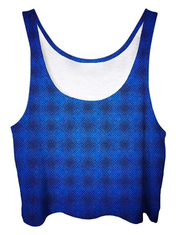 Royal Blue Ombre Crop Top Solid Print Embellished