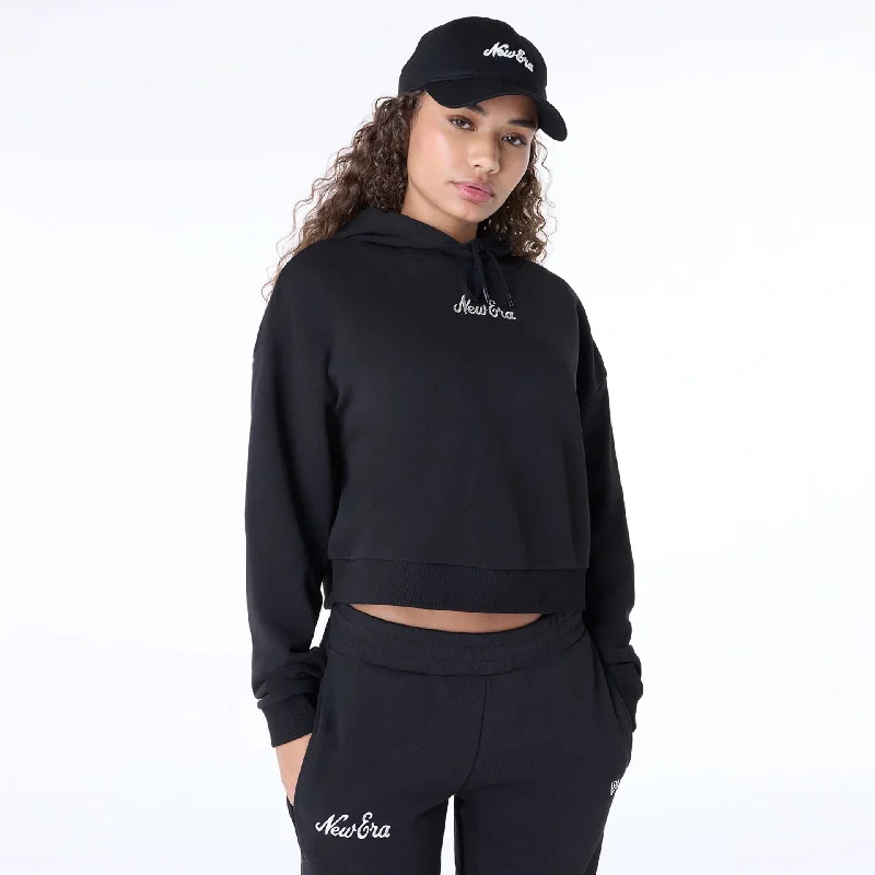 Womens New Era Script Black Pullover Hoodie Soft Wool Sweater