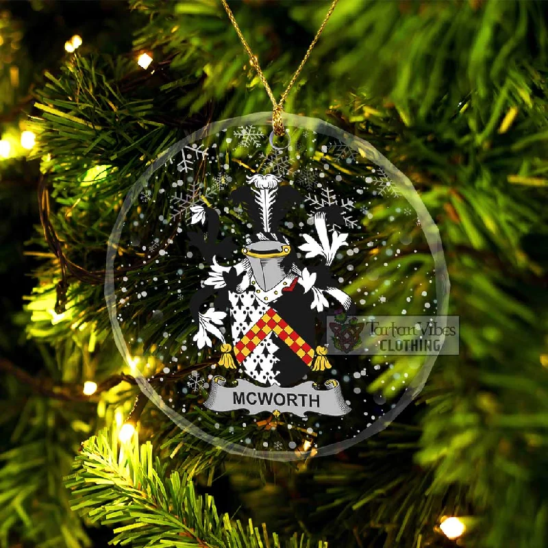 McWorth Irish Clan Christmas Glass Ornament with Coat of Arms Parka Down Jacket Wool Coat