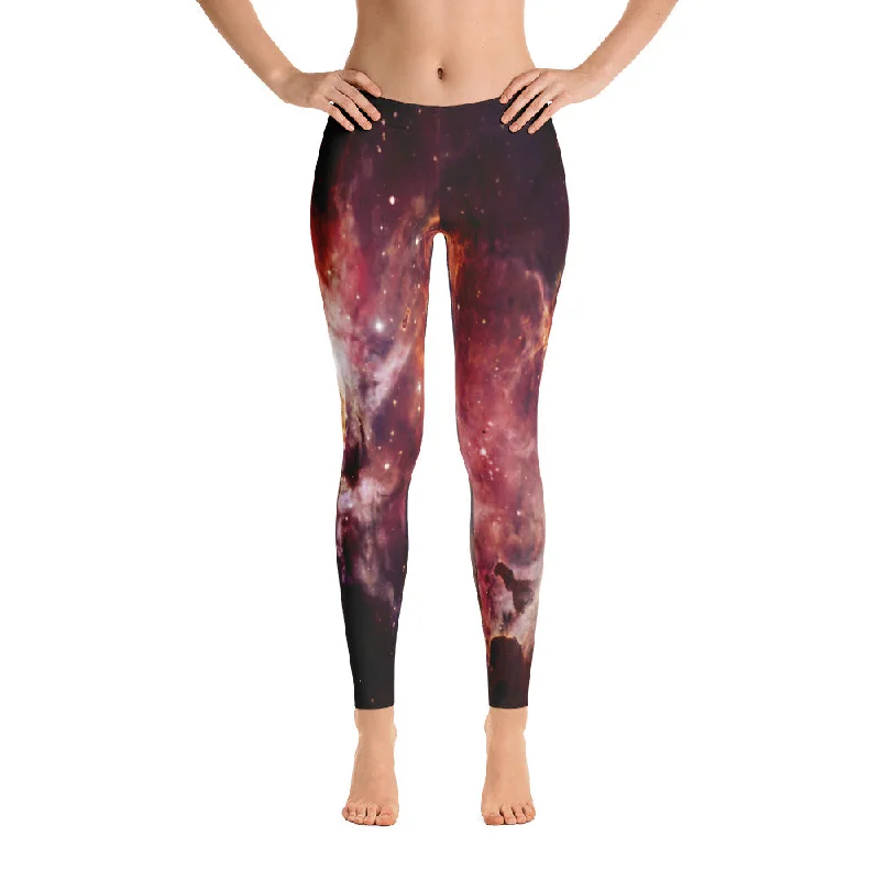 Bright Nebula Handsewn Leggings Trendy Leather-Look Workout Leggings