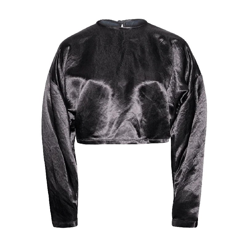 Sophie Black Crop Top Fleece Nylon Spandex