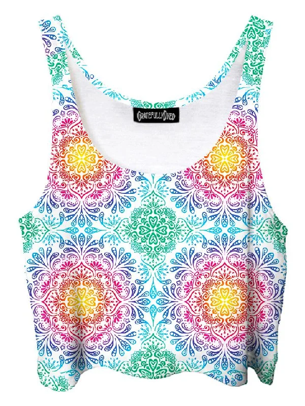 Dyed Doodle Paisley Mandala Crop Top Mesh Blend Leather Blend Suede Blend