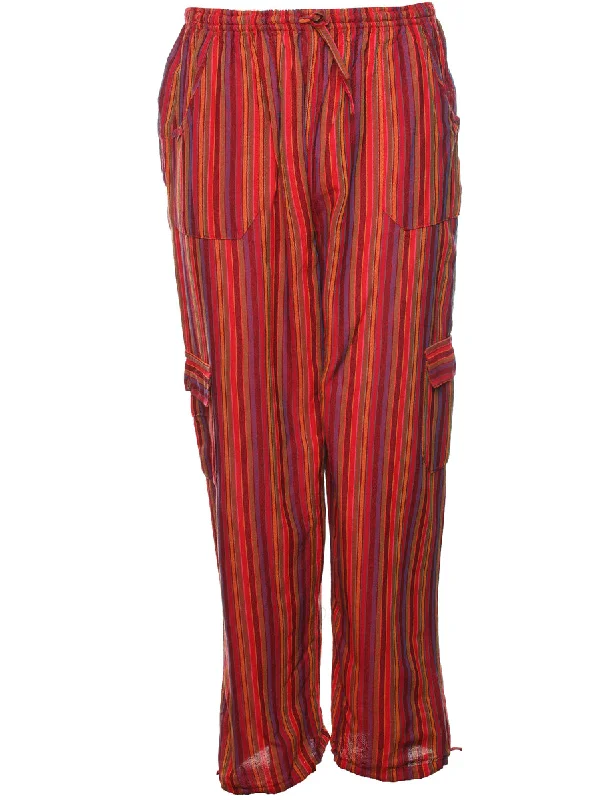Striped Multi-Colour Casual Trousers - W24 L29 Trousers High Rise Slim Fit