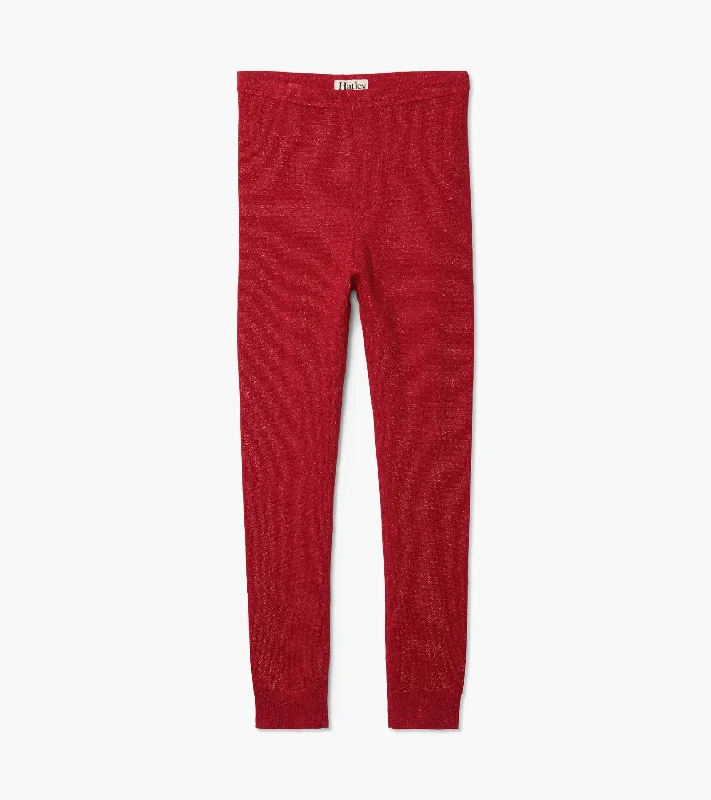 Red Shimmer Leggings Comfortable Ribbed Sports Leggings