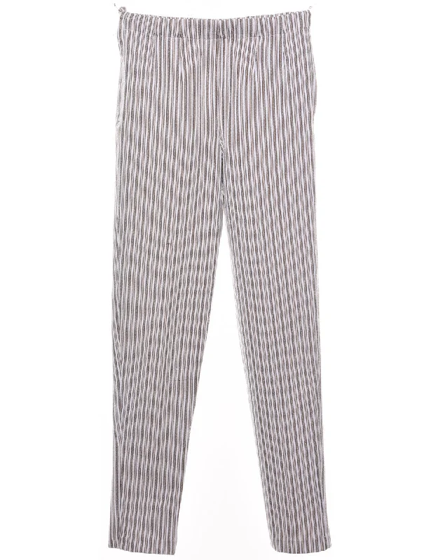 Striped Pattern Grey & Off-White Trousers - W27 L29 Trousers Party Sparkling
