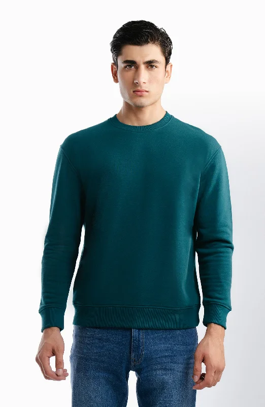 Solid Sweatshirt - Green Hoodie with Distressed Vintage Worn