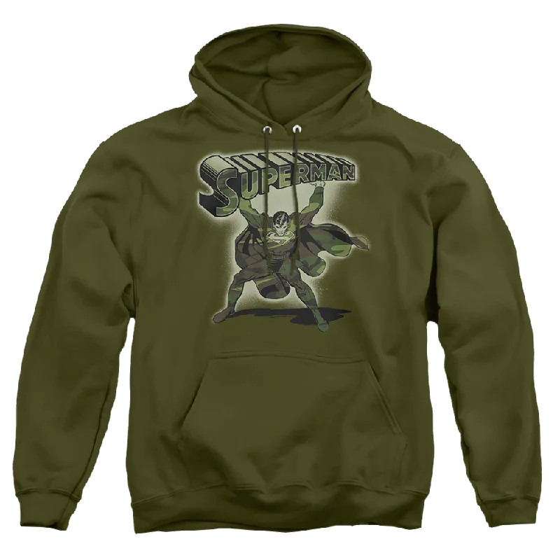 Superman Camo Logo - Pullover Hoodie Ruffled Neck Pullover