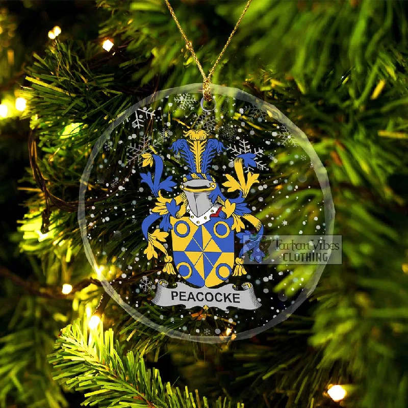 Peacocke Irish Clan Christmas Glass Ornament with Coat of Arms Crew Neck V-Neck Boat Neck