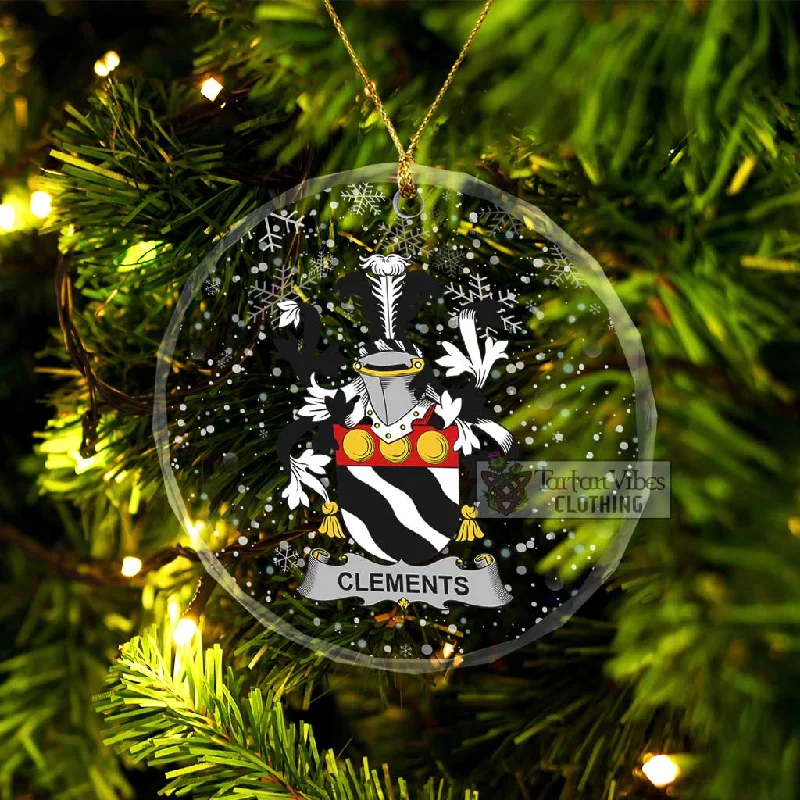 Clements Irish Clan Christmas Glass Ornament with Coat of Arms Solid Print Jacquard