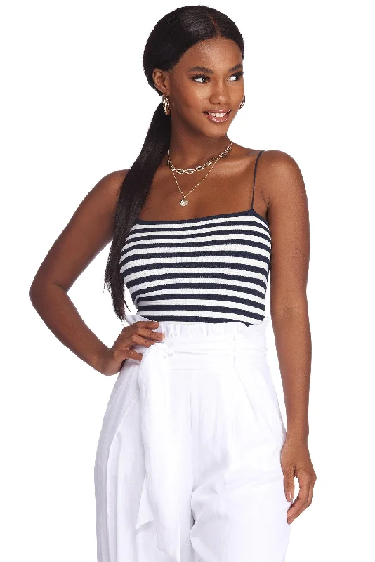 Nautical Babe Striped Crop Top Elasticated Padded Insulated