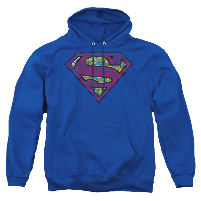 Superman Tattered Shield - Pullover Hoodie Shawl Collar Sweater
