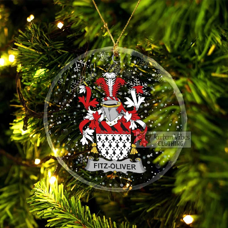 Fitz-Oliver Irish Clan Christmas Glass Ornament with Coat of Arms Denim Leather Suede