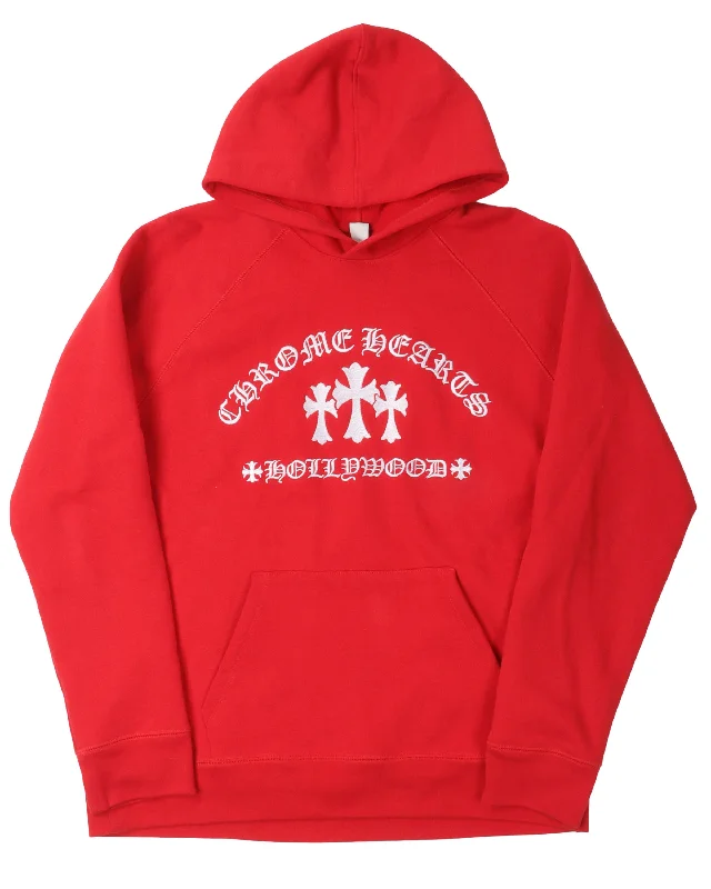 Triple Cross Embroidered Hoodie Hoodie with Elastic Waist Stretchable Comfortable