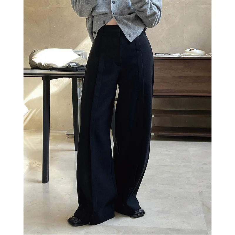 Brushed High Waist Pleated Wide Leg Trousers Trousers Winter Warm