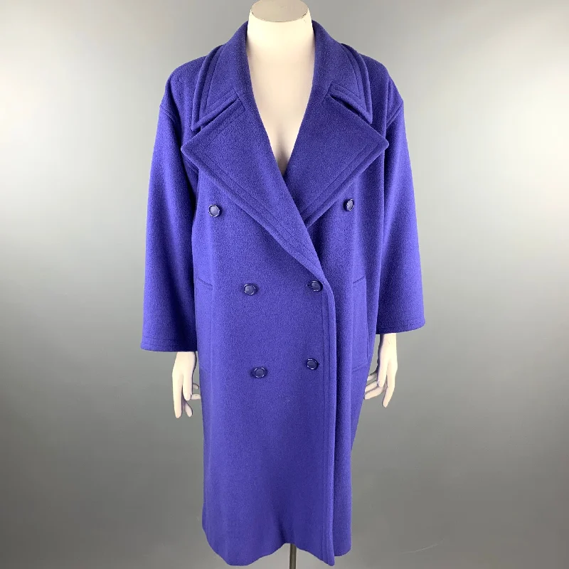 EMANUEL UNGARO Size 12 Purple Wool / Nylon Double Breasted Coat Houndstooth Coat Plaid Coat Tartan Coat