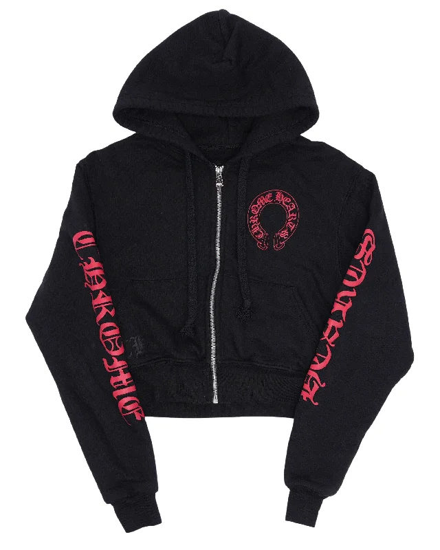 Cropped Horseshoe Logo Zip Up Hoodie Zip Hoodie Drawstring Kangaroo Pocket