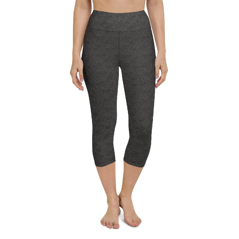 Black Leather Print Yoga Capri Leggings Cozy Oversized Leggings