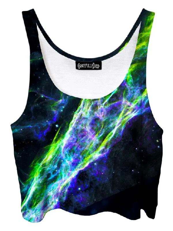 Electric Wave Neon Green Nebula Galaxy Crop Top Rayon Fabric Velvet Fabric Corduroy Fabric