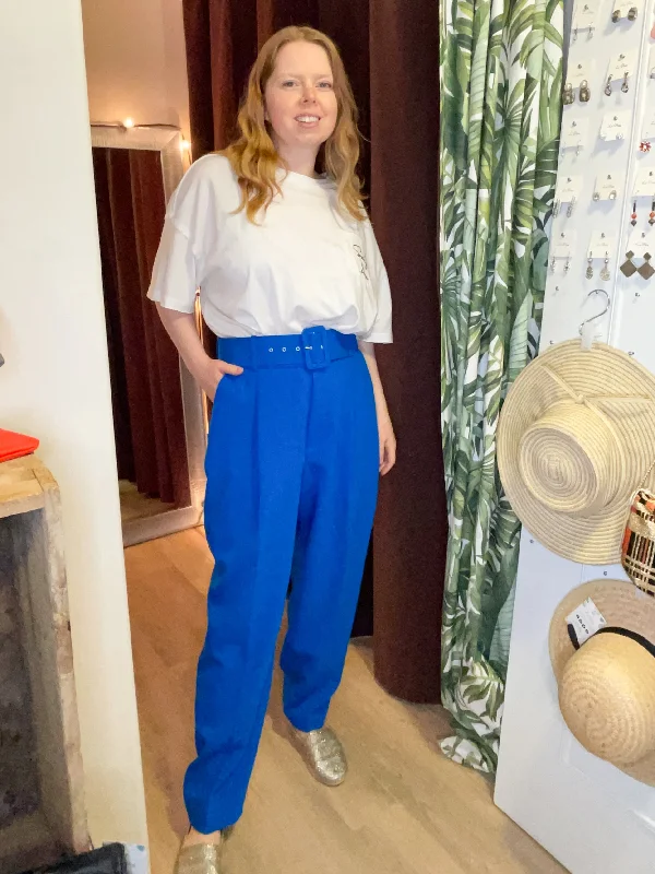 Zara Blue Wide Leg Trousers with Belt - Medium Trousers Culottes Wide Leg