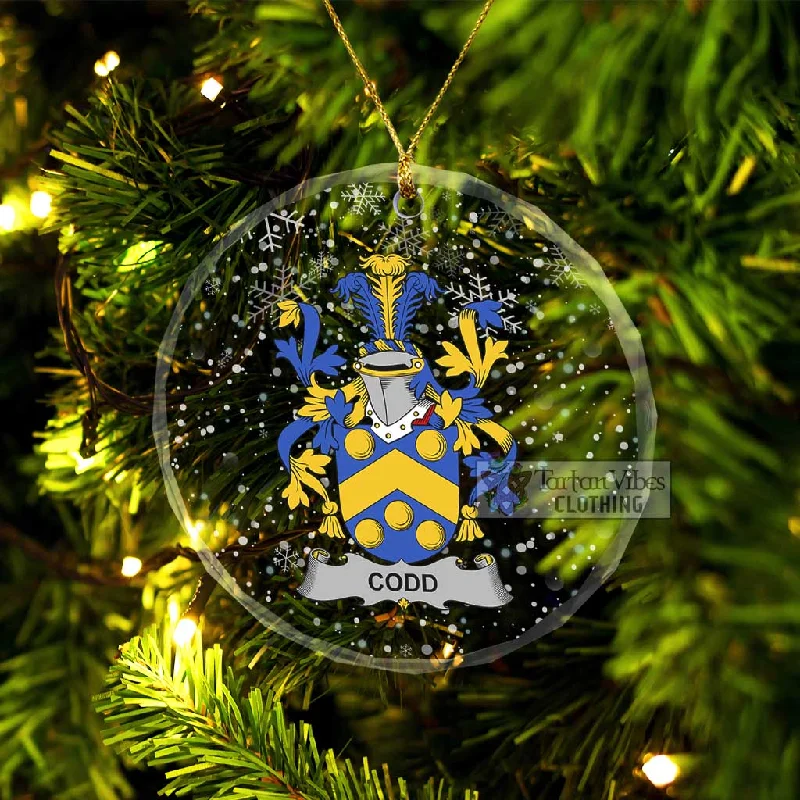 Codd Irish Clan Christmas Glass Ornament with Coat of Arms Striped Polka Dot Floral