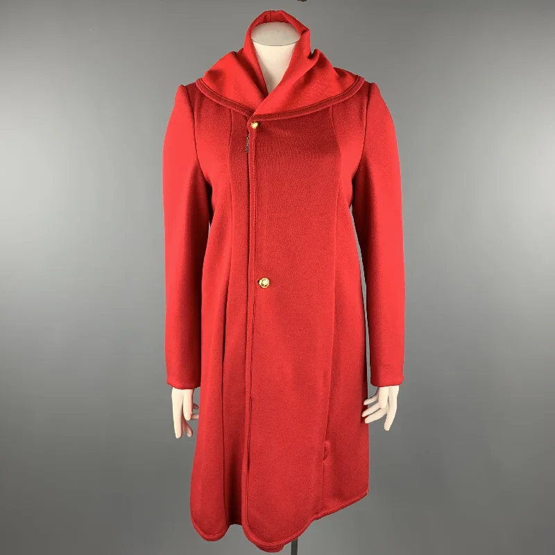 GIORGIO ARMANI Size 12 Red Round Collar Zip Button Coat Kimono Robe Cloak