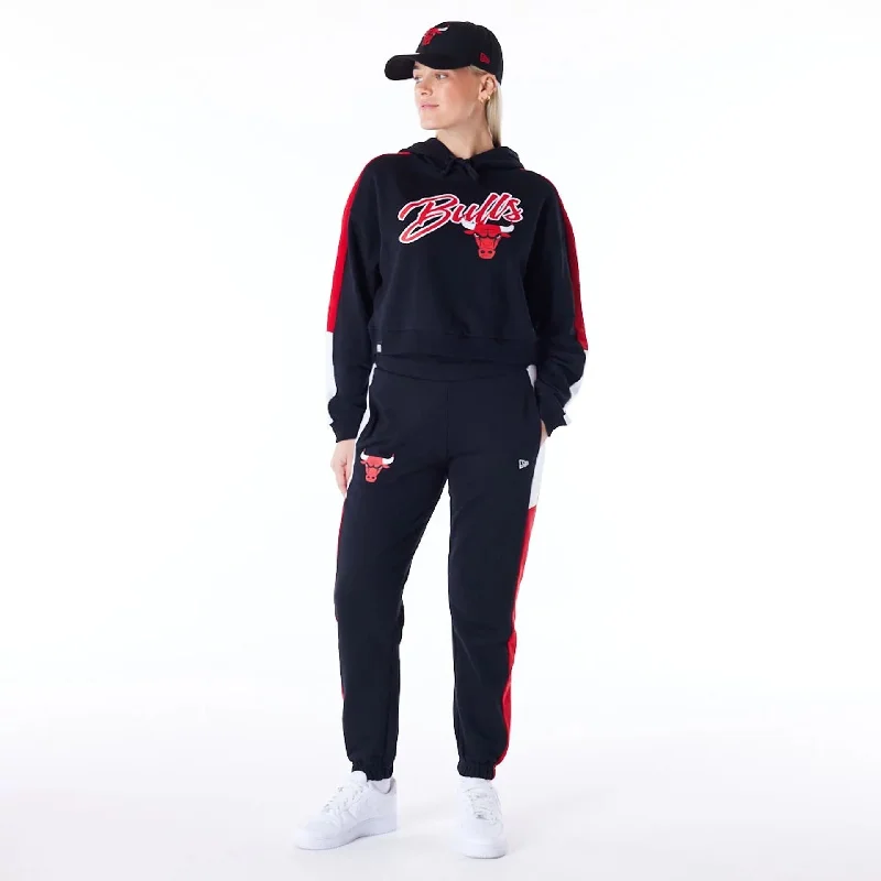 Chicago Bulls Womens NBA Colour Block Black Pullover Hoodie Slit Sleeve Stylish