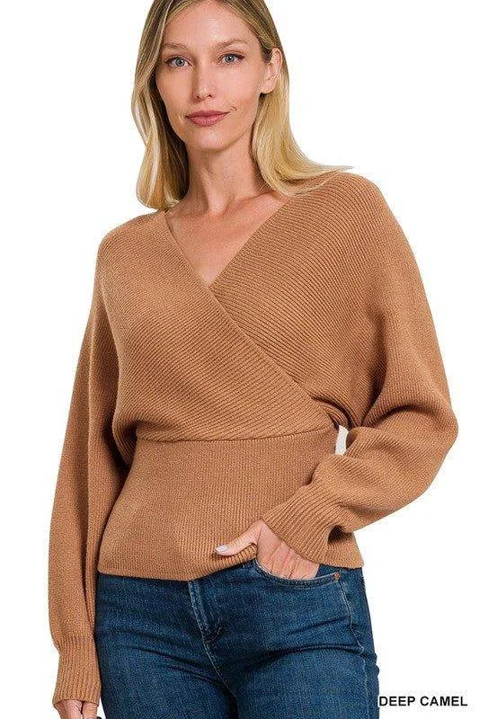 ZENANA | Viscose Cross Wrap Pullover Sweater Scalloped Neck Pullover