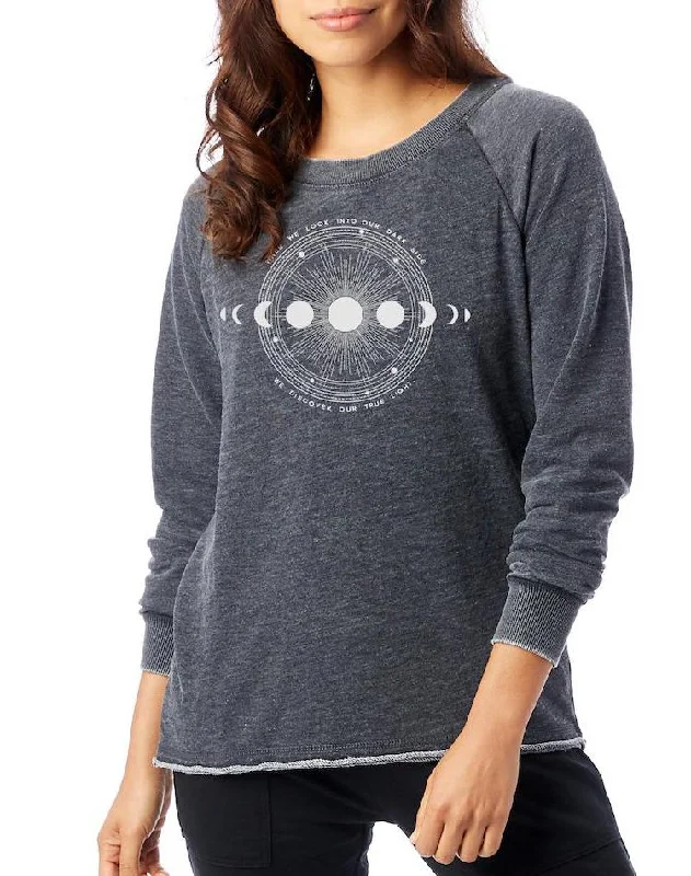Women's Moon Shadow Loved-In French Terry Pullover Ruffled Neck Pullover