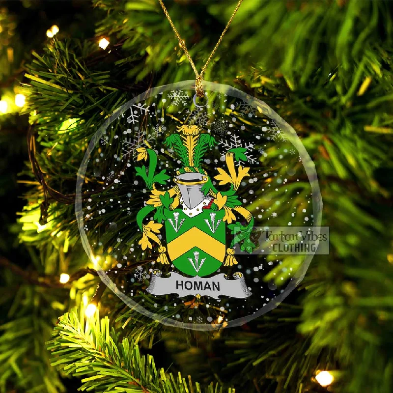 Homan Irish Clan Christmas Glass Ornament with Coat of Arms Cuffed Rolled Raglan