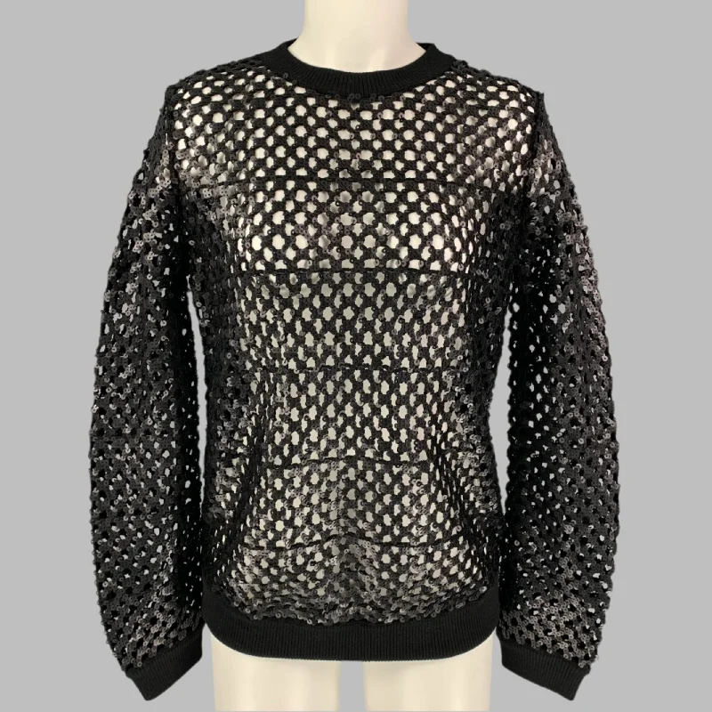 TORY BURCH Size XS Black Sequined Mesh Pullover High Neck Pullover
