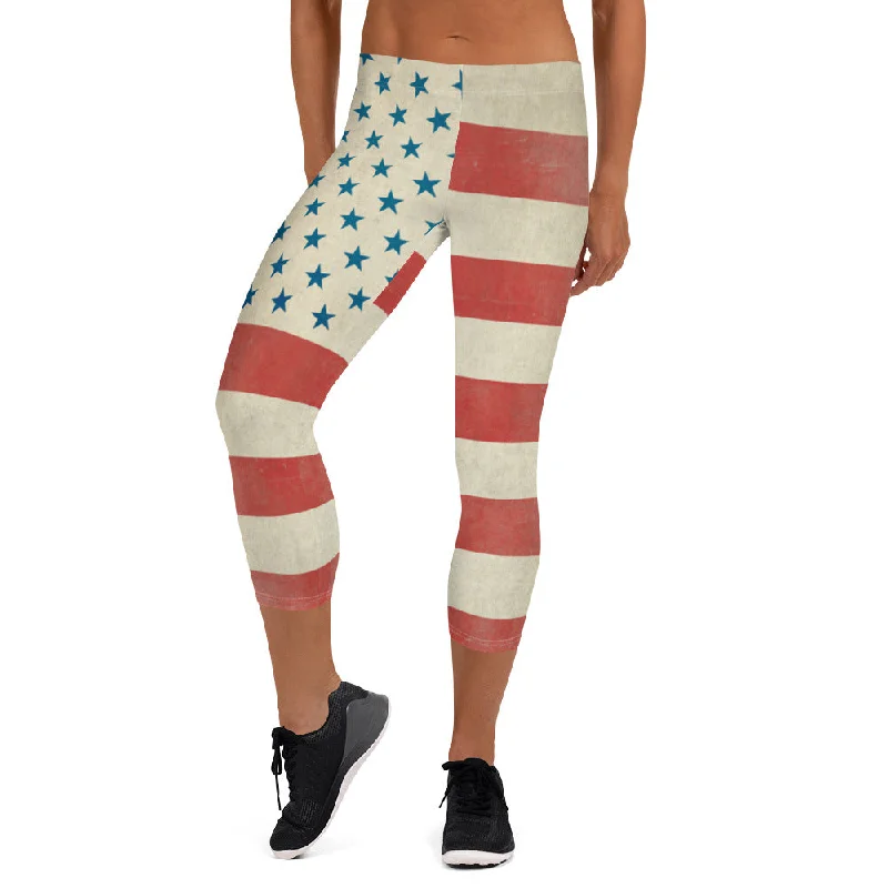 Civil Flag Capri Leggings Cozy Cotton Leggings