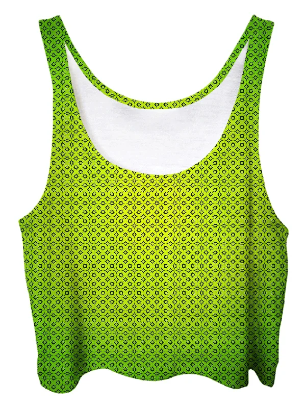 Spring Green Ombre Crop Top Embroidered Appliqued Beaded
